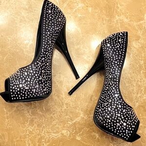 Stunning Liliana Carintha Black Open-toe Rhinestoned Stiletto Heels,  Sz 9